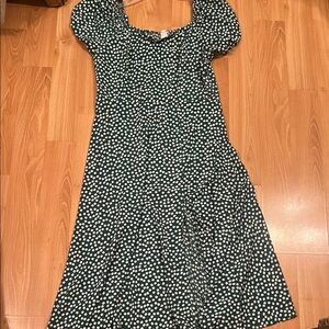 SHEIN short puff sleeve Dress with Green and White Floral Design L